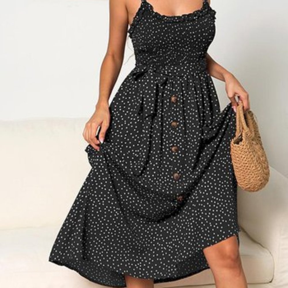 Black & White Polka Dot Sun Dress (with wrap tie)
